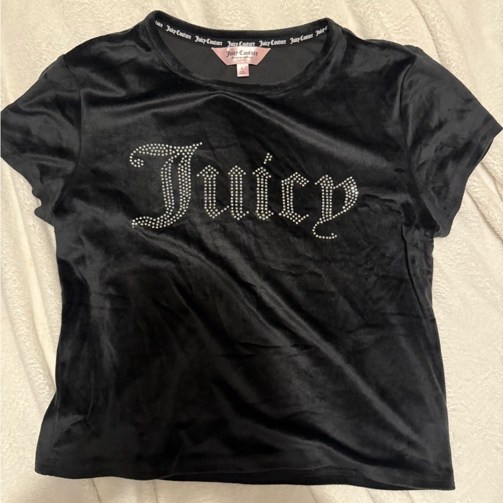 Juicy Couture Black Velvet Tee with Rhinestone Logo
